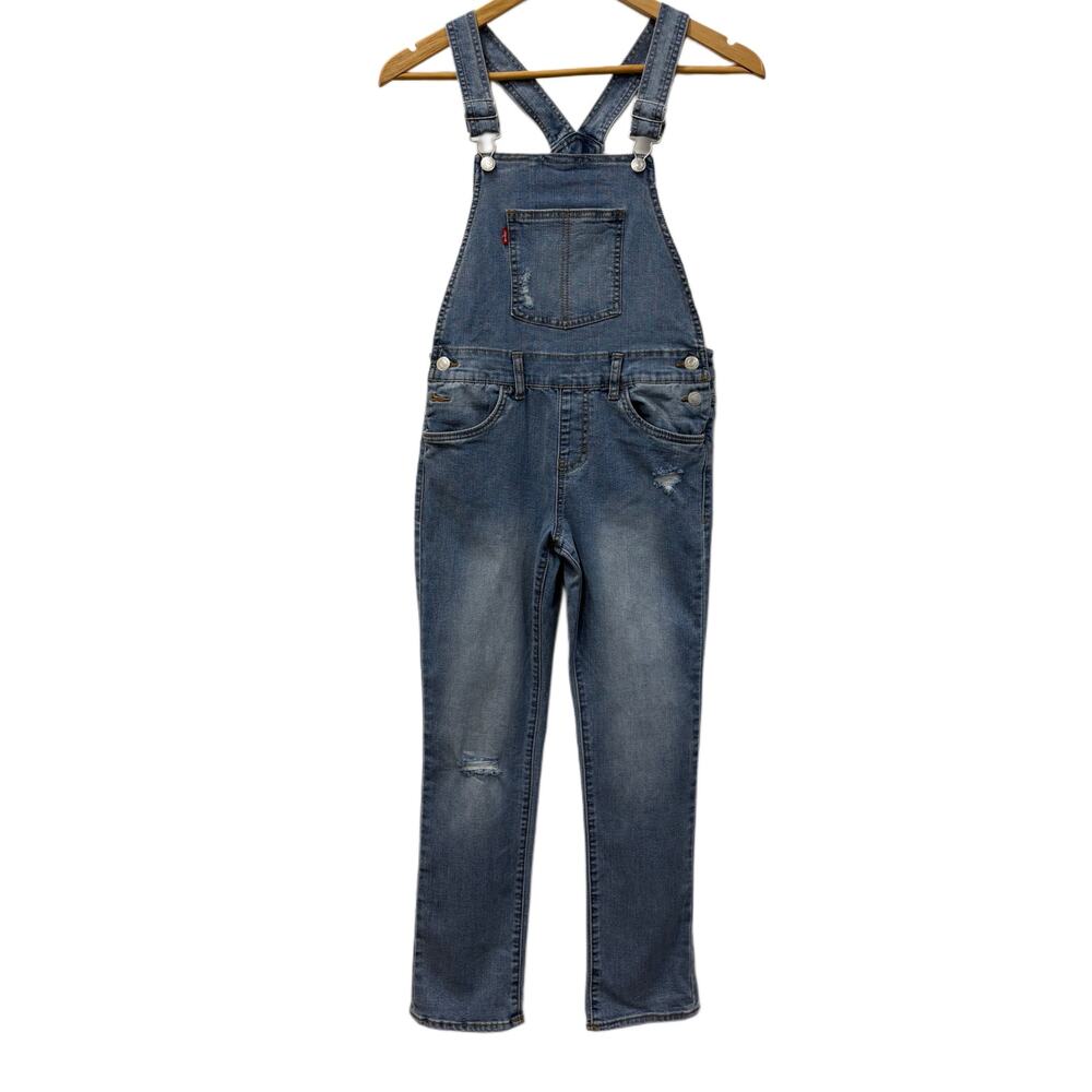 Levi’s Girls Denim Overalls Size 12 Blue Distressed Adjustable Strap Jeans